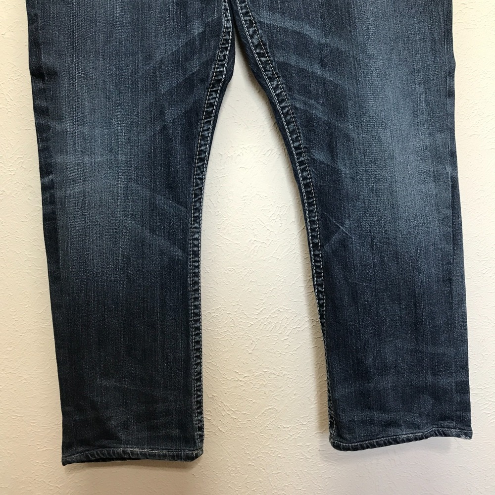 Silver Jeans Mens 42x32 (42x29) Zac Relaxed Straight Leg Stretch Blue Dark Denim - Picture 3 of 16